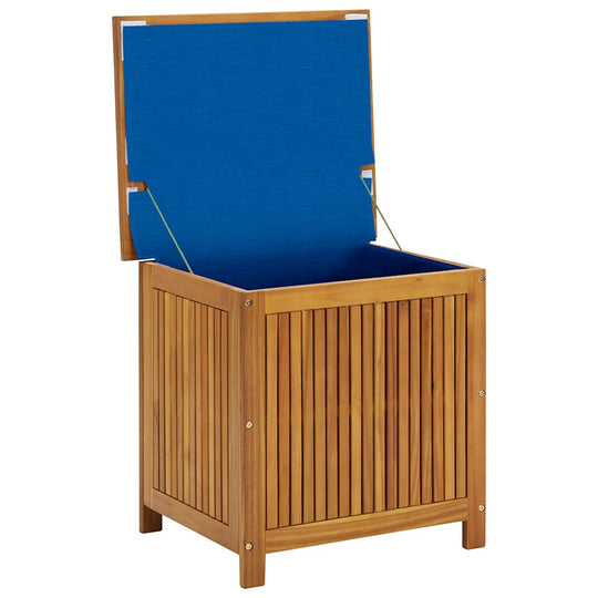 Garden Storage Box 60x50x58 cm Solid Acacia Wood with a blue lid open, showcasing ample storage space.