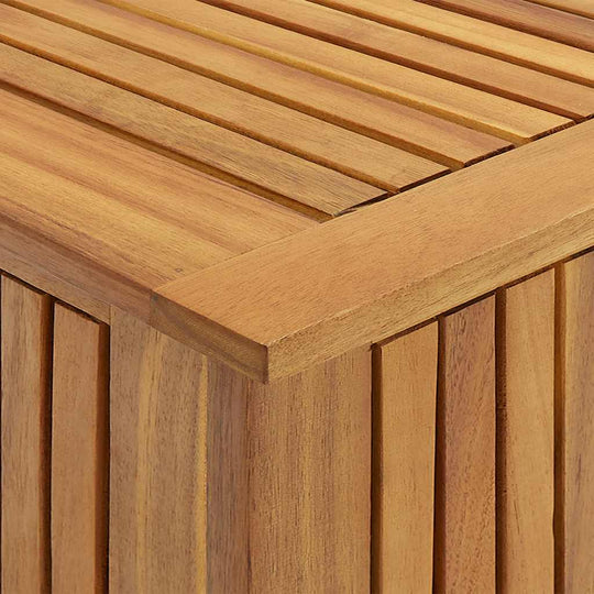 Garden Storage Box 60x50x58 cm Solid Acacia Wood close-up view showcasing the slatted top.
