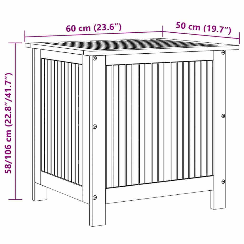 Garden Storage Box 60x50x58 cm Solid Acacia Wood dimensions and design illustration.