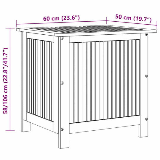 Garden Storage Box 60x50x58 cm Solid Acacia Wood dimensions and design illustration.