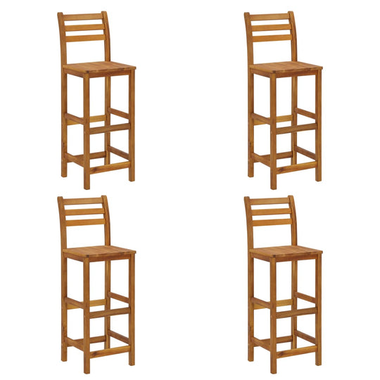 Set of 4 sturdy solid acacia wood bar stools, perfect for indoor and outdoor furniture in kitchens or dining areas.