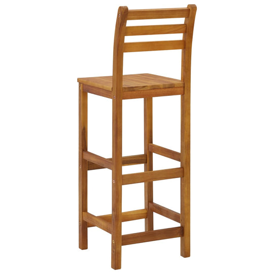 Wooden bar stool in solid acacia wood, featuring a slatted back and sturdy design, perfect for indoor and outdoor use.