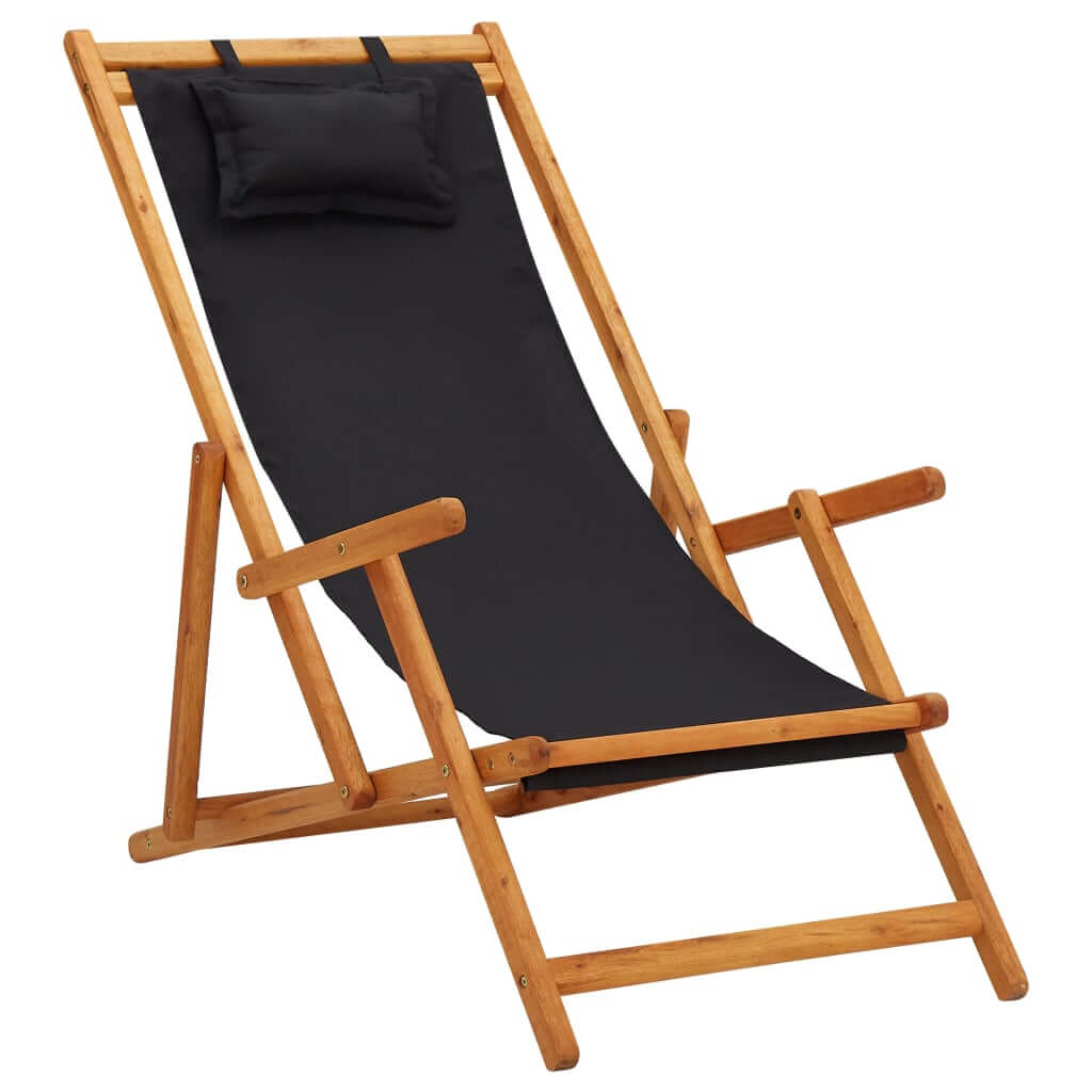 Folding Beach Chair Solid Eucalyptus Wood and Fabric . Furniture -> Outdoor Furniture -> Outdoor Seating -> Outdoor Chairs