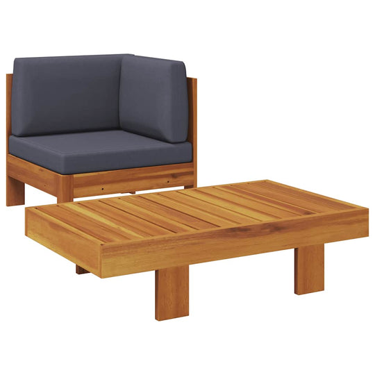 2 Piece Garden Lounge Set with Dark  Cushions Acacia Wood