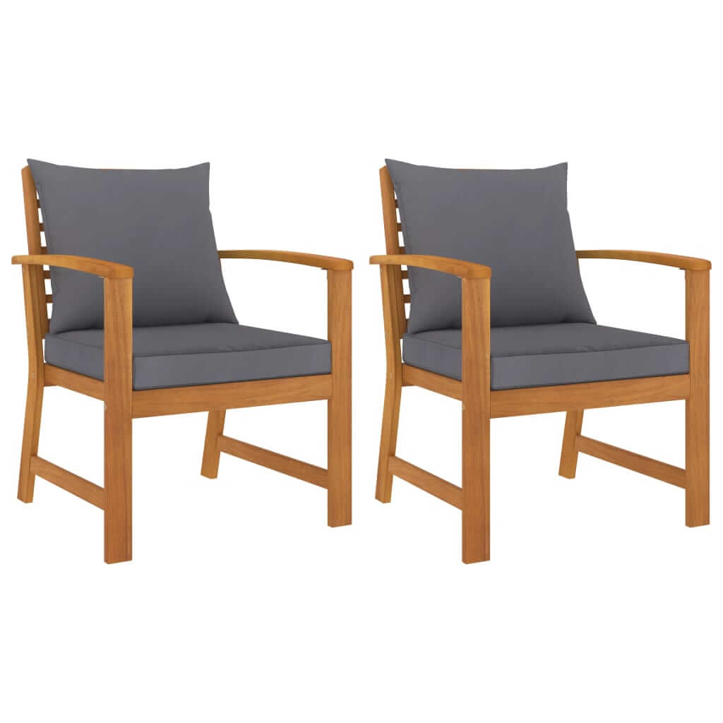 Garden Chairs 2 pcs with Dark Cushion Solid Acacia Wood , Furniture -> Outdoor Furniture -> Outdoor Seating -> Outdoor Chairs