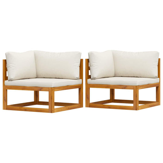 Sectional Corner Sofas 2 pcs with Cushions White, outdoor wooden furniture with padded seat and back, durable acacia wood frame
