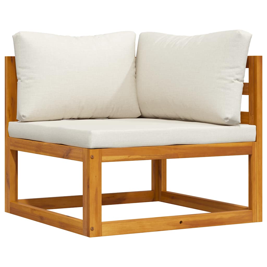 Sectional Corner Sofas 2 pcs with Cushions White in acacia wood frame, outdoor use, featuring padded seat and back cushions.