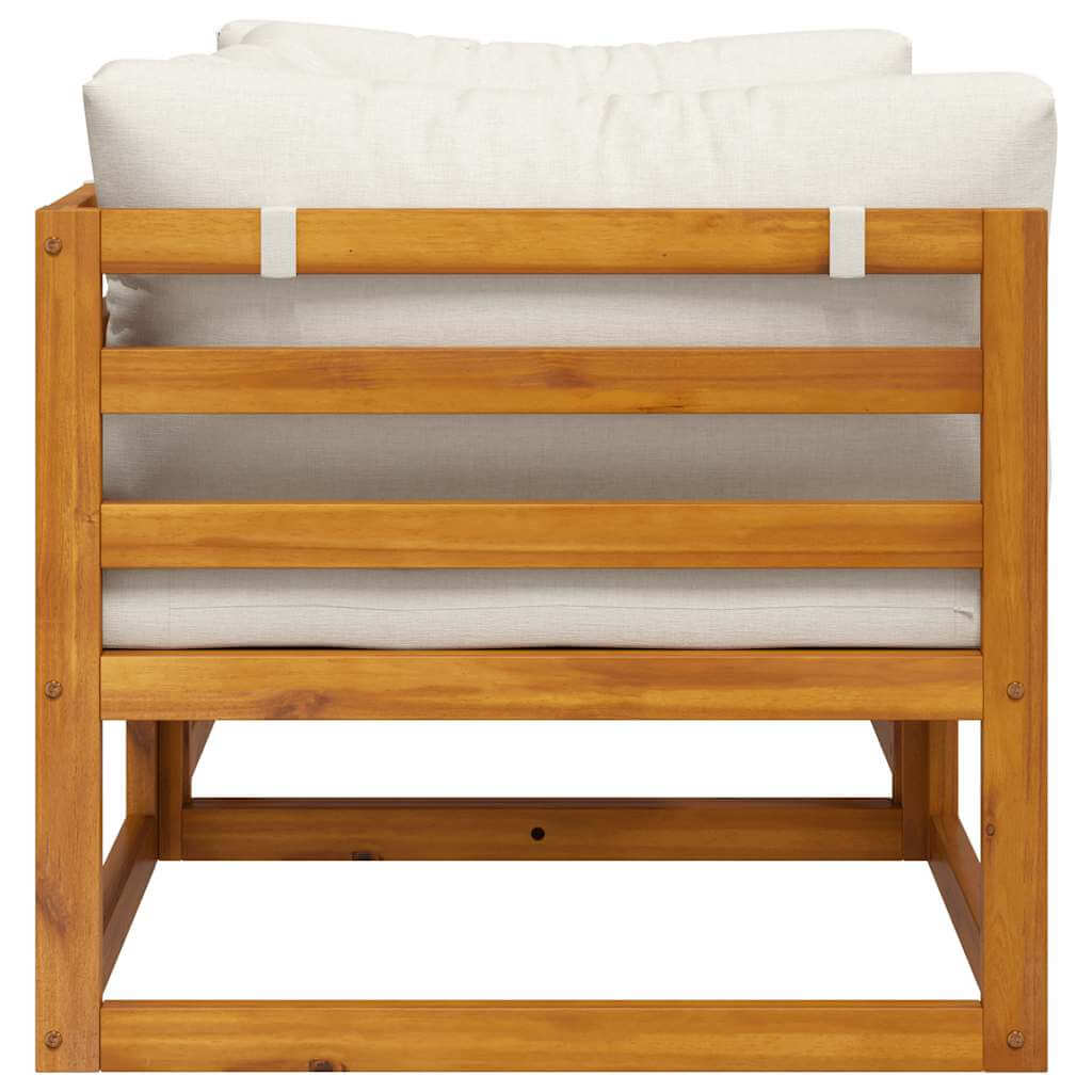 Back view of Sectional Corner Sofas 2 pcs with Cushions White, featuring a solid acacia wood frame, designed for outdoor use.