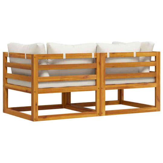 Sectional Corner Sofas 2 pcs with Cushions White, made of acacia wood, perfect for durable outdoor seating with padded cushions for comfort.