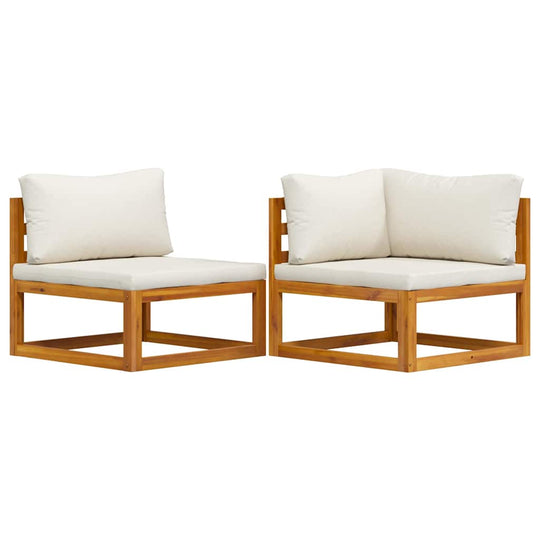 2 Piece Sofa Set with Cream Cushions Solid Acacia Wood featuring a corner and middle section, perfect for indoor or outdoor use.