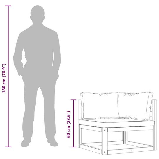 Dimensions of 2 Piece Sofa Set with Cream Cushions Solid Acacia Wood compared to person height