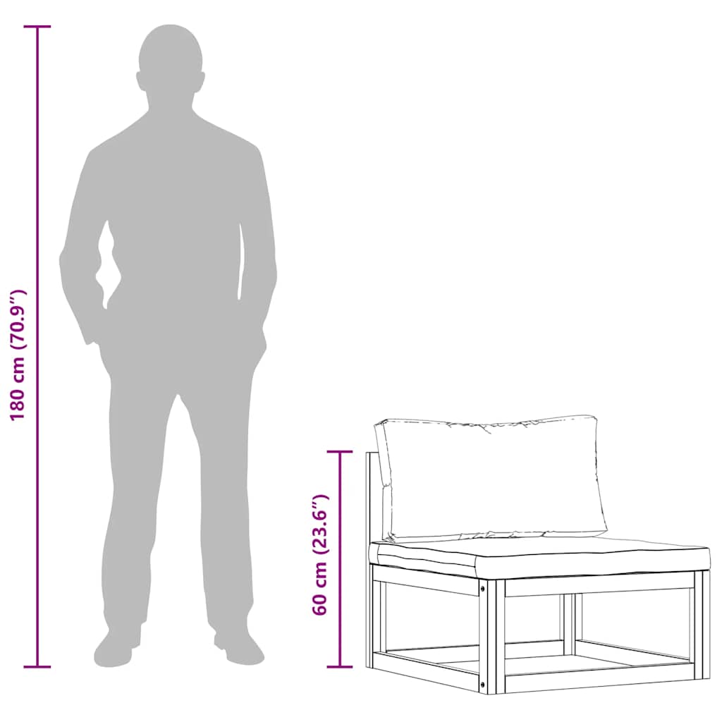 Size comparison of 2 Piece Sofa Set with Cream Cushions Solid Acacia Wood to an average adult height.