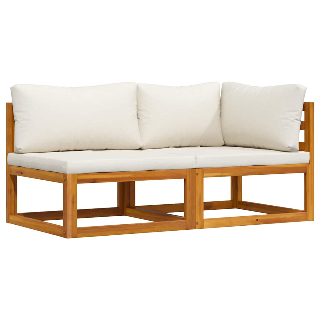 2 Piece Sofa Set with Cream Cushions Solid Acacia Wood featuring padded seats and back cushions for comfort