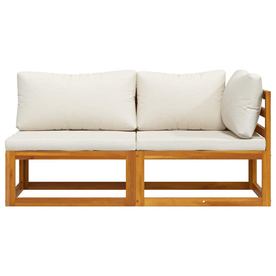 2 Piece Sofa Set with Cream Cushions Solid Acacia Wood for indoor or outdoor use, featuring strong acacia frame and comfortable cushions.