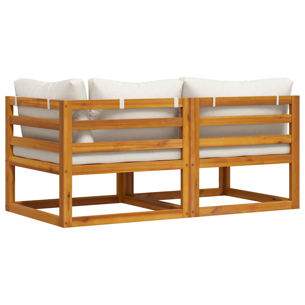 2 Piece Sofa Set with Cream Cushions Solid Acacia Wood for indoor and outdoor spaces