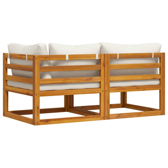 2 Piece Sofa Set with Cream Cushions Solid Acacia Wood for indoor and outdoor spaces