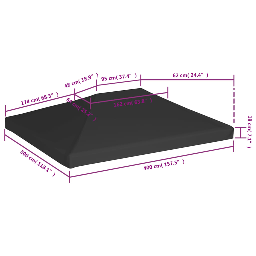 Gazebo Top Cover 270 g/m² 4x3 m Black