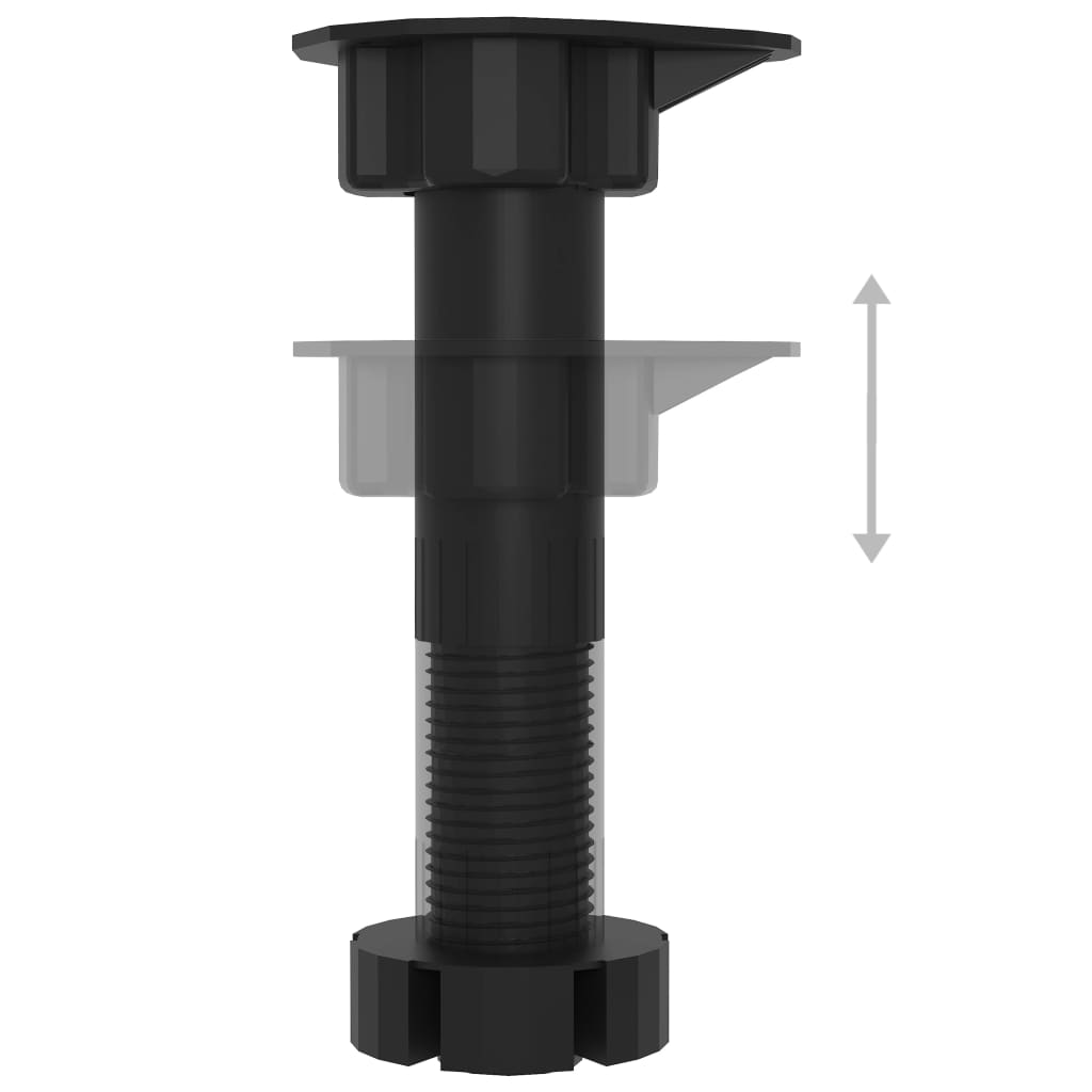 Adjustable black furniture leg leveler for enhancing stability and support in various furniture applications.