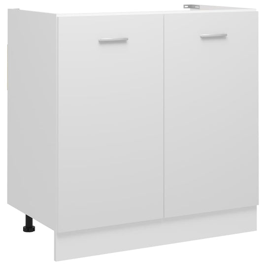 White sink bottom cabinet 80x46x81.5 cm with two doors and one shelf for kitchen storage. Durable engineered wood design.