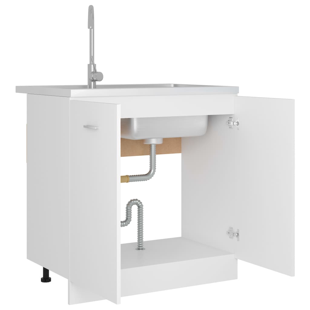 White sink bottom cabinet with two doors and shelf, designed for efficient kitchen storage and organization.