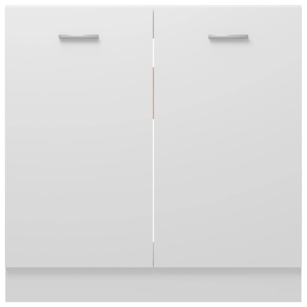 White sink bottom cabinet with two sleek doors and modern handles, perfect for kitchen storage.