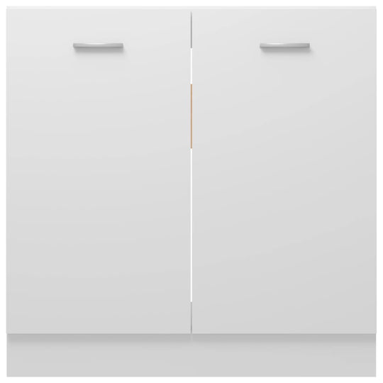 White sink bottom cabinet with two sleek doors and modern handles, perfect for kitchen storage.