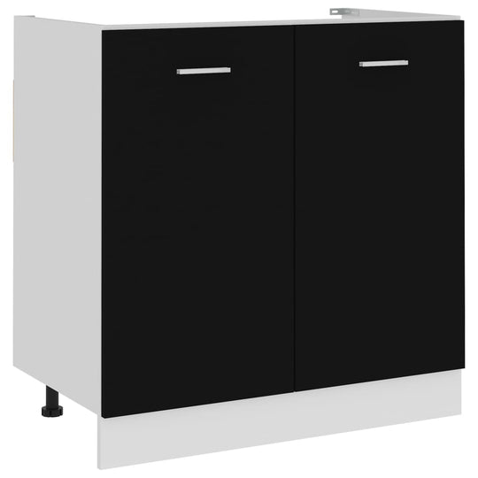 Black sink bottom cabinet 80x46x81.5 cm in engineered wood, featuring two doors and ample storage for kitchen essentials.