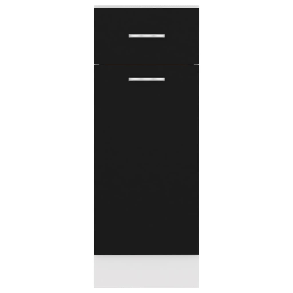 Black drawer bottom cabinet 30x46x81.5 cm with two shelves and one drawer for efficient kitchen storage.