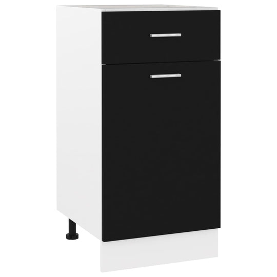 Drawer bottom cabinet in black with one drawer and one door, ideal for space-saving kitchen storage.