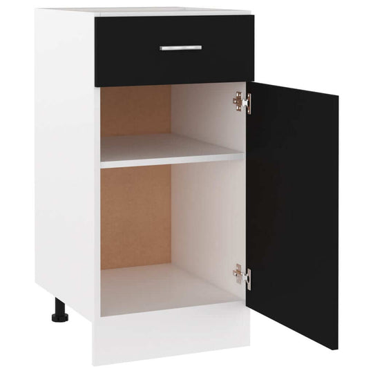 Drawer bottom cabinet in black and white with one drawer and two shelves for kitchen storage, 40x46x81.5 cm.