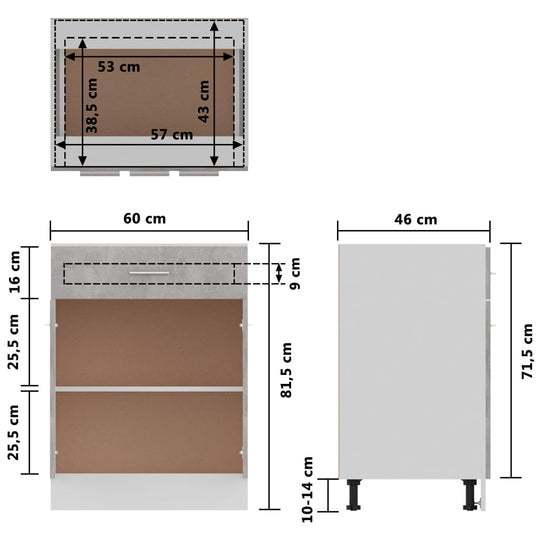 Drawer Bottom Cabinet Concrete 60x46x81.5 cm Engineered Wood , Cabinets & Storage -> Kitchen Cabinets , Cabinets & Storage -,Durable,eligant,Furniture -,Home & Garden -,Kitchen Cabinets,Modern Design,new-305021,Wooden Furniture