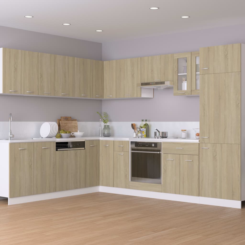 Modern kitchen design with Sonoma oak cabinets, engineered wood, and ample storage for a functional space.