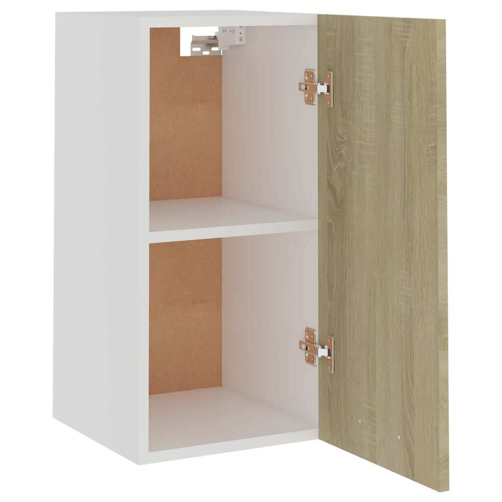 Hanging cabinet in Sonoma oak finish with two shelves and a door, ideal for kitchen storage and organization.