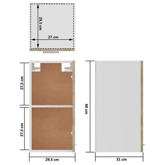 Dimensions of the Hanging Cabinet Sonoma Oak, showing width of 29.5 cm, height of 60 cm, and depth of 31 cm.