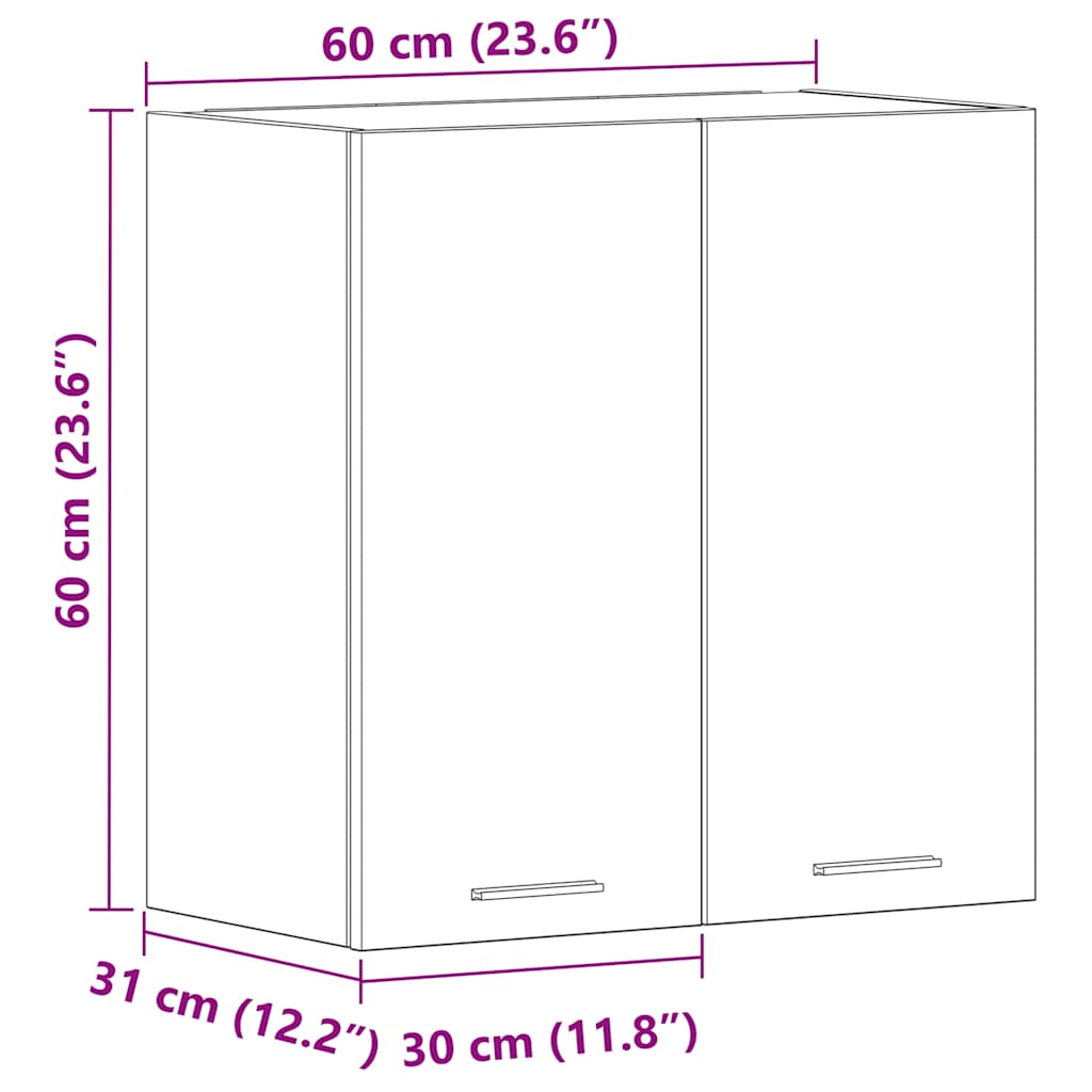 Hanging Cabinet Lyon 60x31x60 cm Engineered Wood dimensions illustration with measurements