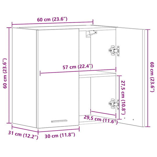 Hanging Cabinet Lyon 60x31x60 cm Engineered Wood dimensions illustration with measurements labeled