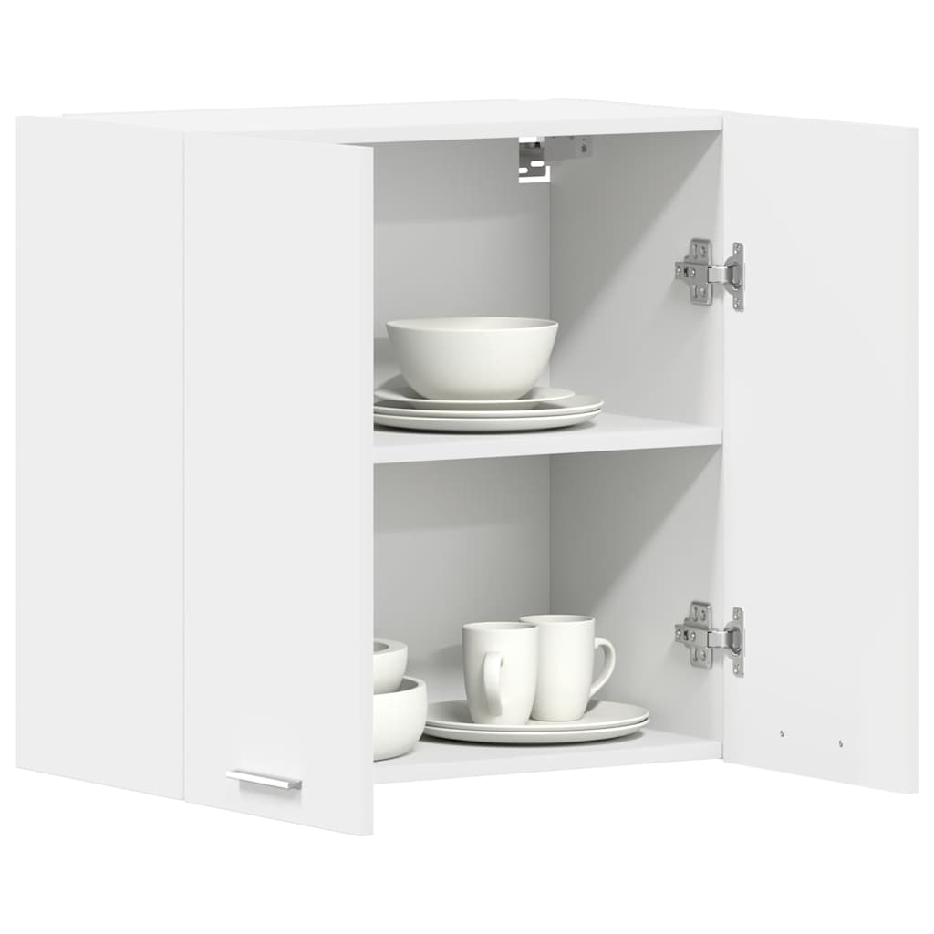 Hanging Cabinet Lyon 60x31x60 cm Engineered Wood with open doors, showcasing neat white dishware on shelves.