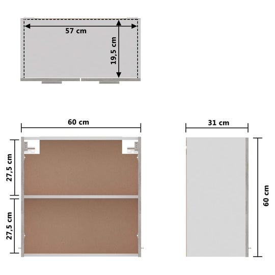 Hanging Cabinet Concrete 60x31x60 cm Engineered Wood , Cabinets & Storage -> Kitchen Cabinets , Cabinets & Storage -,Durable,eligant,Furniture -,Home & Garden -,Kitchen Cabinets,Modern Design,new-305021