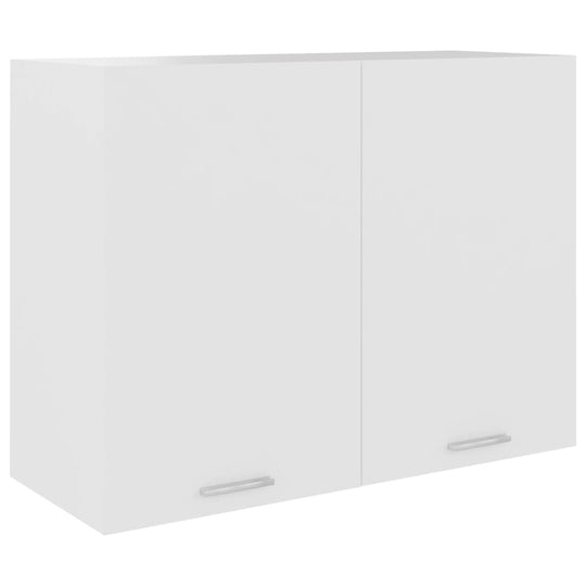 White engineered wood hanging cabinet with two shelves, perfect for kitchen storage and organization, ideal for home and garden furniture spaces.