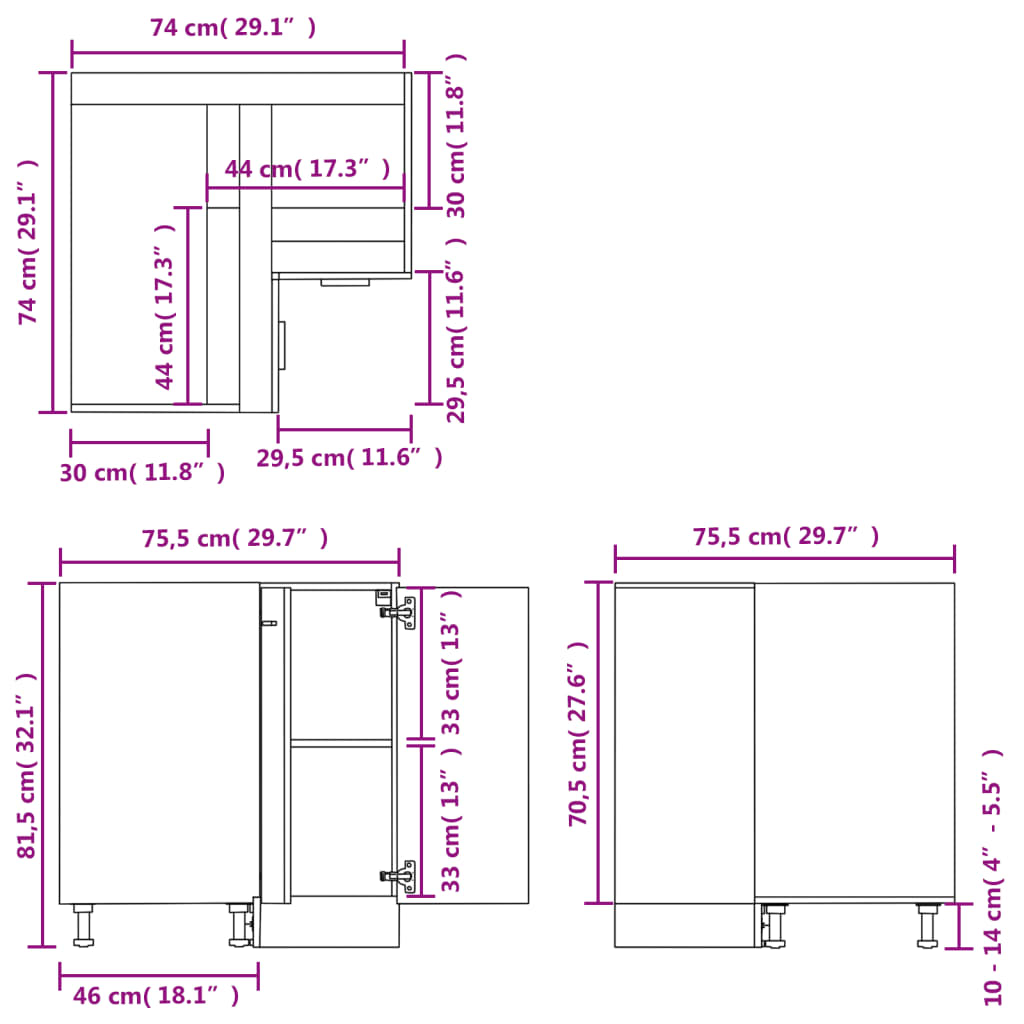 Corner Bottom Cabinet Black 75.5x75.5x80.5 cm Engineered Wood