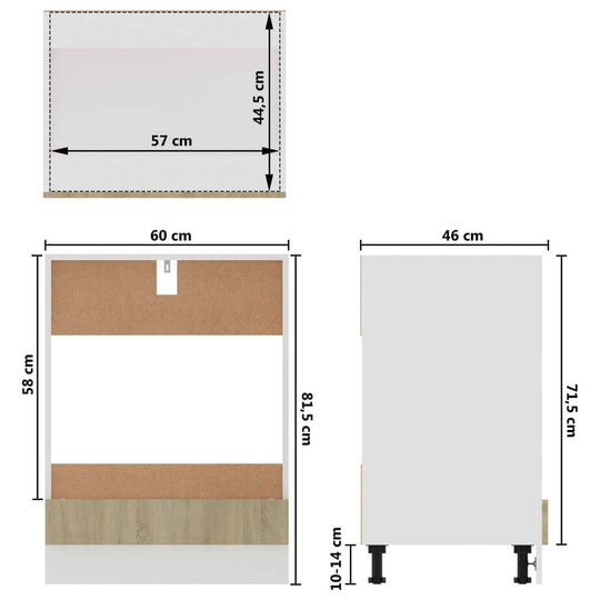 Dimensions and design layout for Oven Cabinet Sonoma Oak, highlighting storage and functionality for kitchen organization.