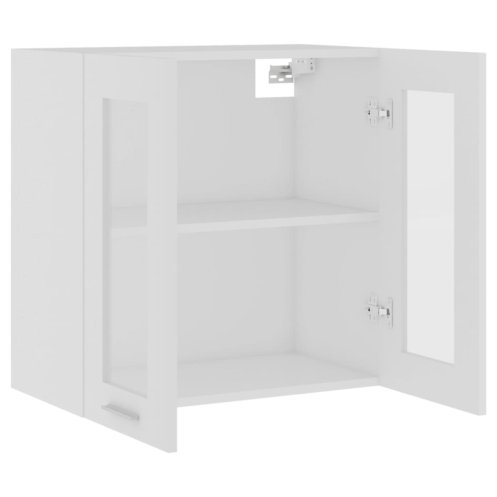 Hanging glass cabinet in white, 60x31x60 cm, featuring two shelves for kitchen storage and sleek design, perfect for home organization.