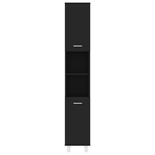 Tall Bathroom Cabinet 30x30x179 cm Engineered Wood with black finish and storage compartments