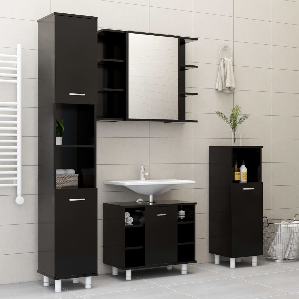 Bathroom Cabinet 30x30x179 cm Engineered Wood in black finish for modern bathroom design with ample organized storage space