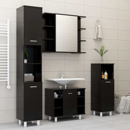 Bathroom Cabinet 30x30x179 cm Engineered Wood in black finish for modern bathroom design with ample organized storage space