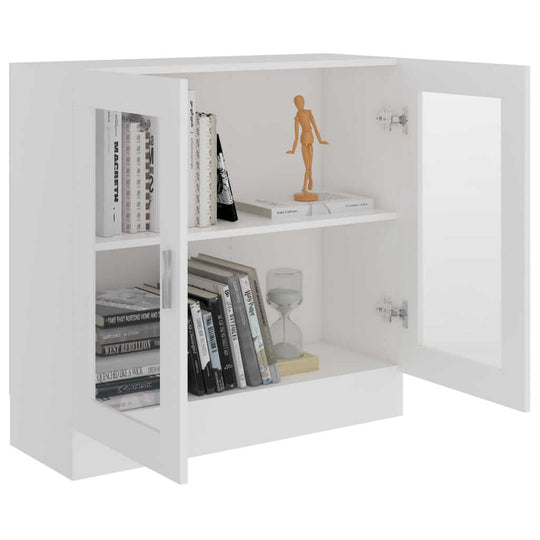 Vitrine cabinet in white engineered wood, showcasing books and decor, ideal for stylish storage in any home.