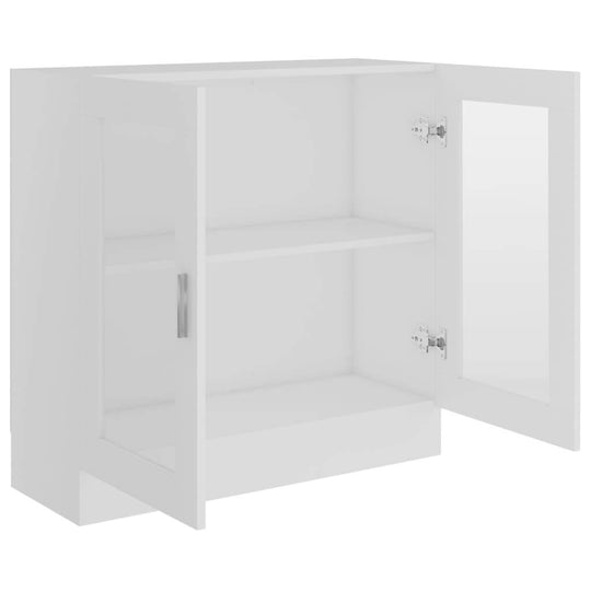 Vitrine cabinet in white engineered wood with two doors and shelves for storage, ideal for home decor and furniture setup.