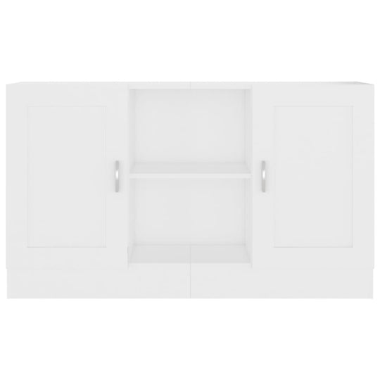 White sideboard with two doors and an open shelf, perfect for storage and decoration in any room.