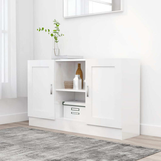 Stylish white sideboard with 2 doors and compartments, perfect for organized storage in any modern room.