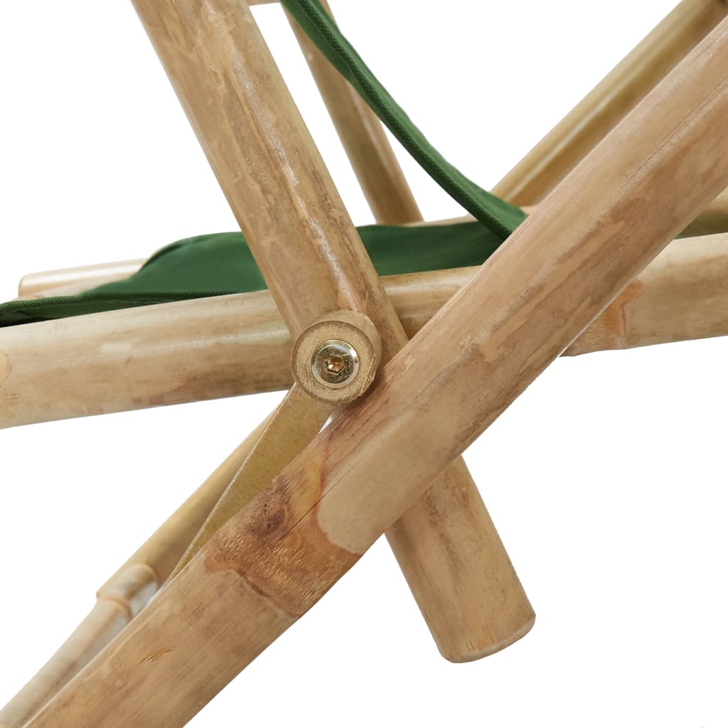 Close-up of the sturdy bamboo frame of a folding relaxing chair, showcasing its adjustable design for outdoor comfort.